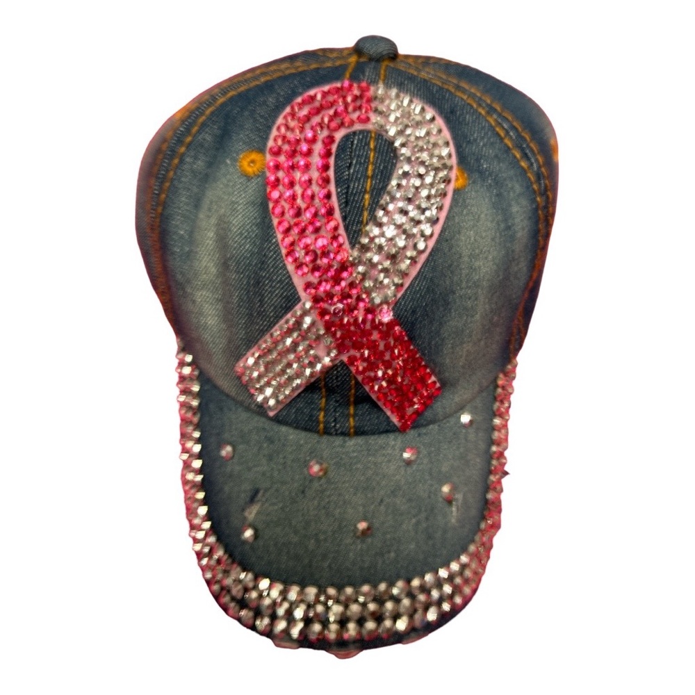Rhinestone Pink Ribbon Baseball Cap